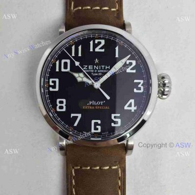 Swiss Knockoff Zenith Pilot Watch Brown Leather